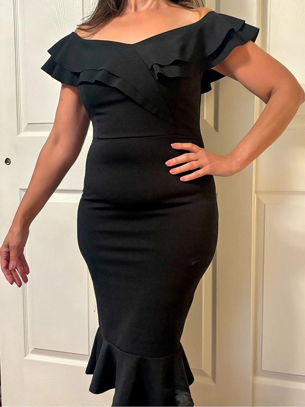 QUIZ Black Ruffle Midi Dress EU 40 US 12 Like New